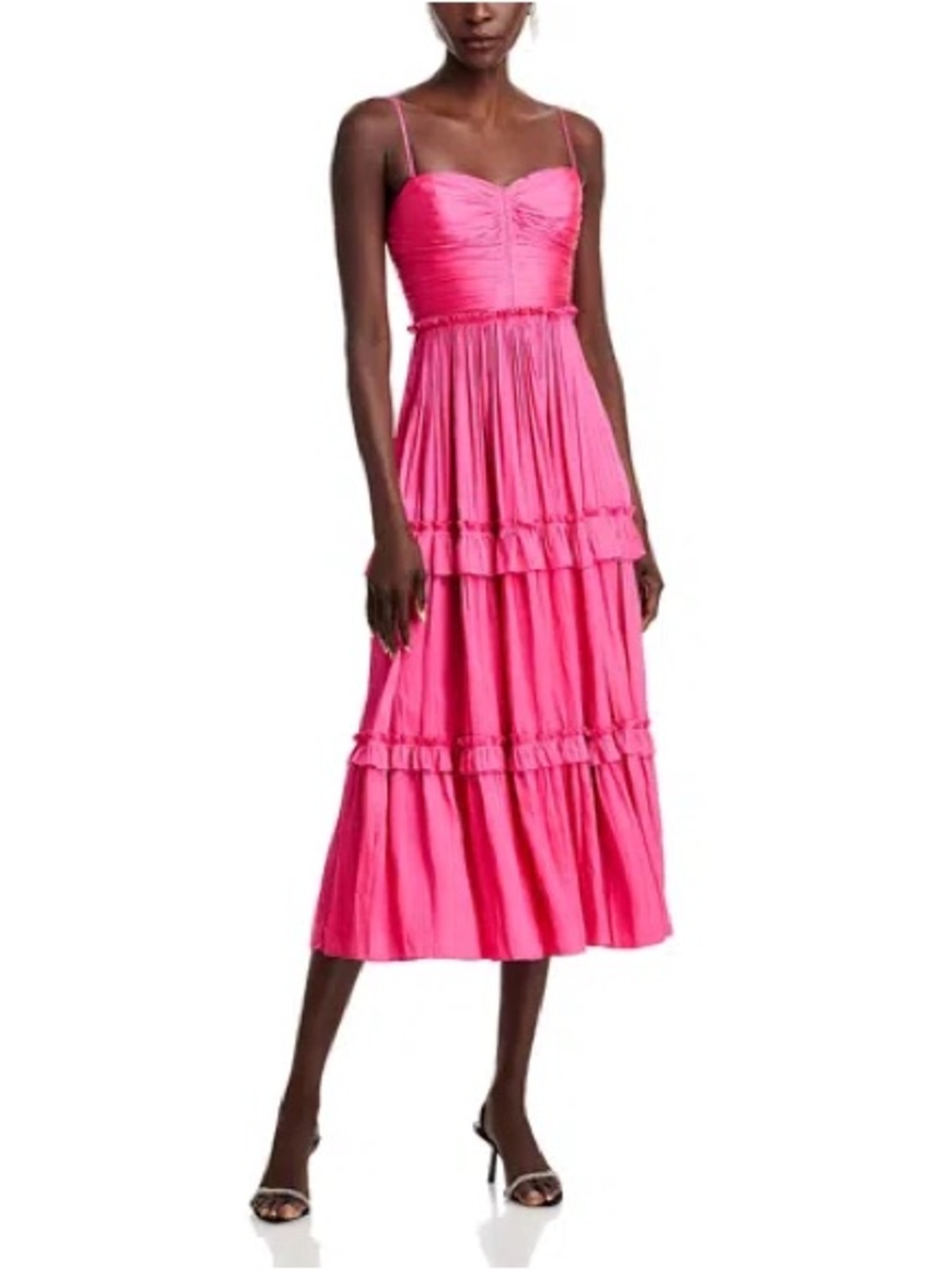 AQUA Hot Pink Ruched Top Midi Dress Size Small